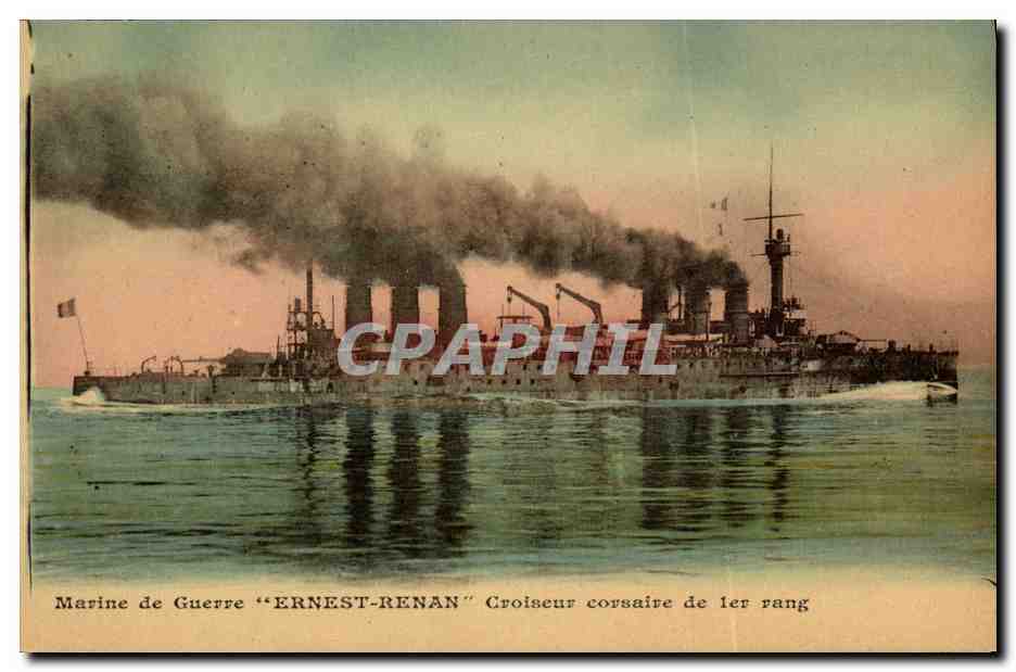 CPA Bateau Guerre Croiseur Cuirasse Ernest Renan Croiseur corsaire de 1er Rang