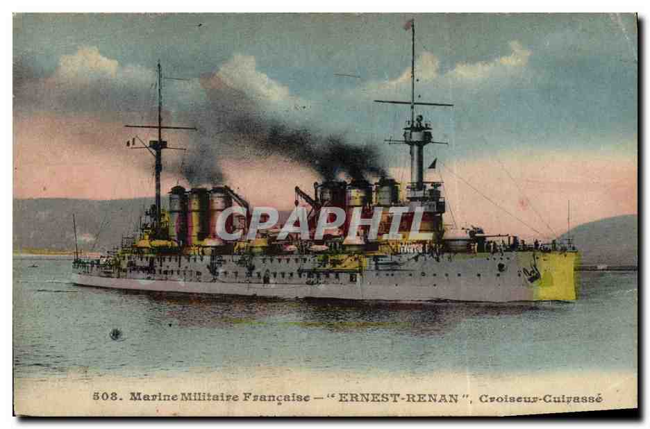 CPA Bateau Guerre Marine Militaire Francaise Ernest Renan Croiseur Cuirasse