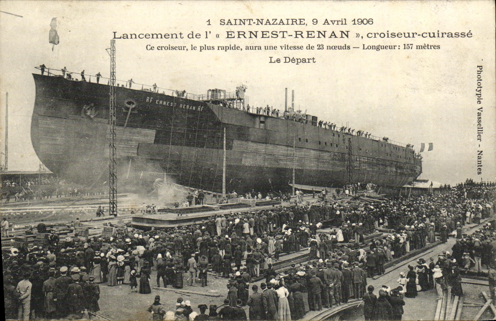Saint-Nazaire — Lancement du croiseur-cuirassé Ernest-Renan — Phototypie Vassellier - Nantes