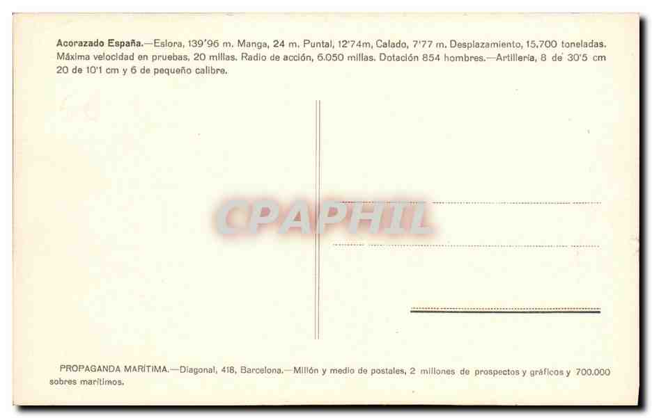 CPA Bateau Guerre Acorazado Espana  — Verso
