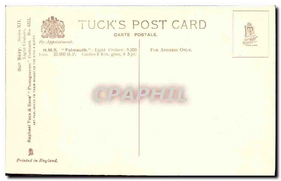 CPA Bateau Guerre HMS Falmouth — Verso