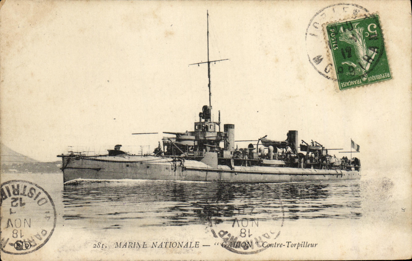 CPA Bateau Guerre Marine Nationale Contre Torpilleur Gabion