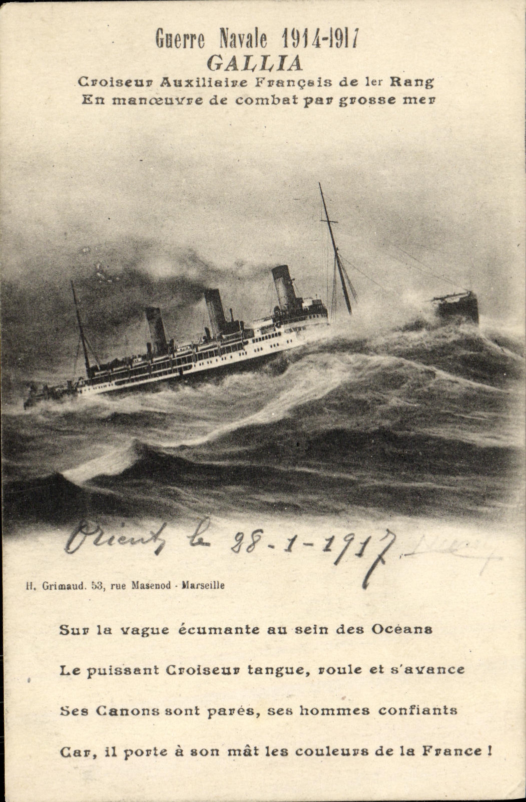 CPA Bateau Guerre Croiseur Auxiliaire Francais de ier Rang Gallia