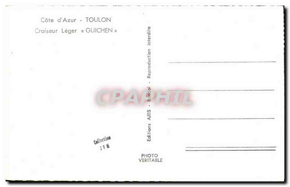 Croiseur léger « Guichen » — Côte d'Azur - Toulon — Éditions ARIS — Verso