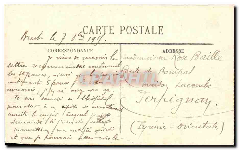 CPA Bateau Guerre Brest Le chateau et le Guichen Croiseur protege  — Verso
