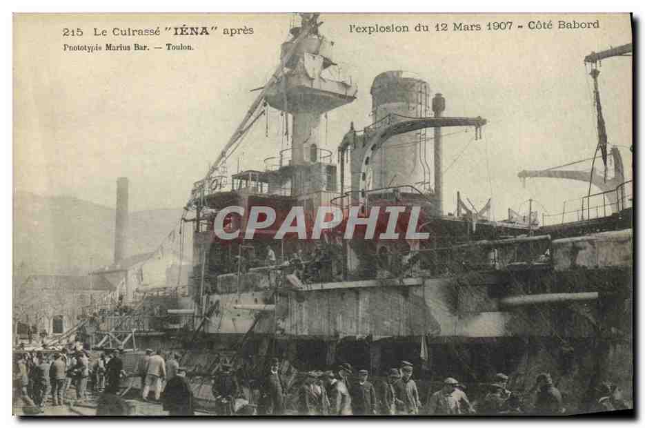 Il Cuirassé "IÉNA" dopo l'esplosione del 12 marzo 1907 — Lato Babord — Fototipia Marius Bar — Toulon
