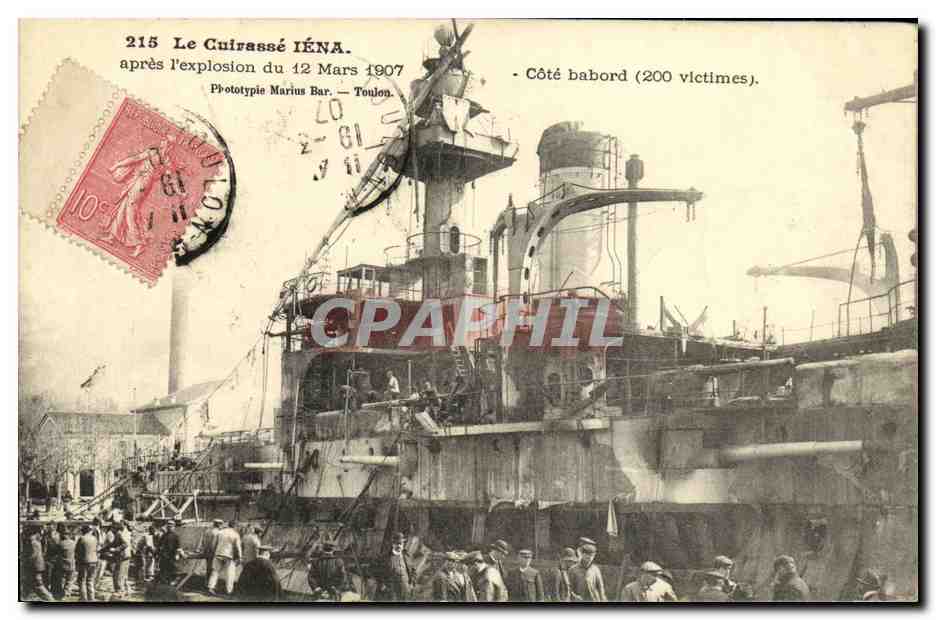 De torpedoboot IÉNA — na de explosie van 12 maart 1907 — Fototipie Marius Bar — Toulon