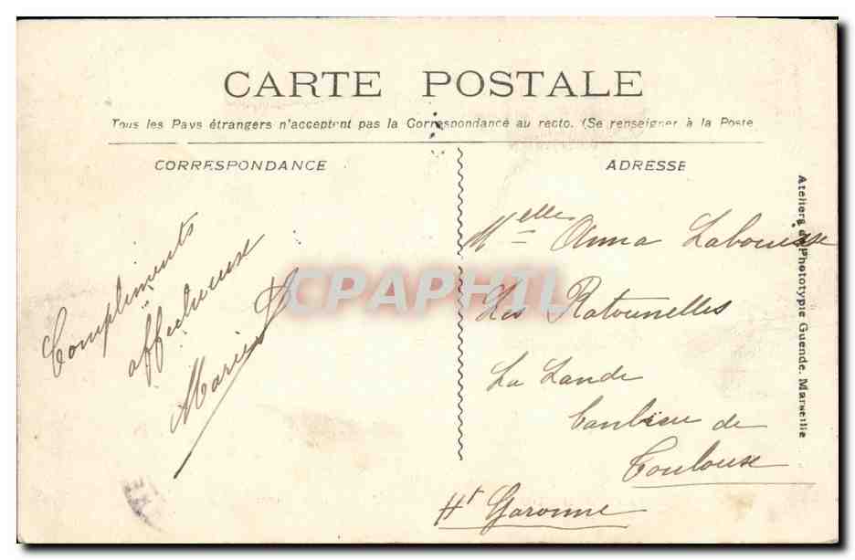 Catastrophe du "Iéna" — Place d'Armes, Cérémonie Religieuse — Atelier de Phototypie Guende, Manneville — Verso