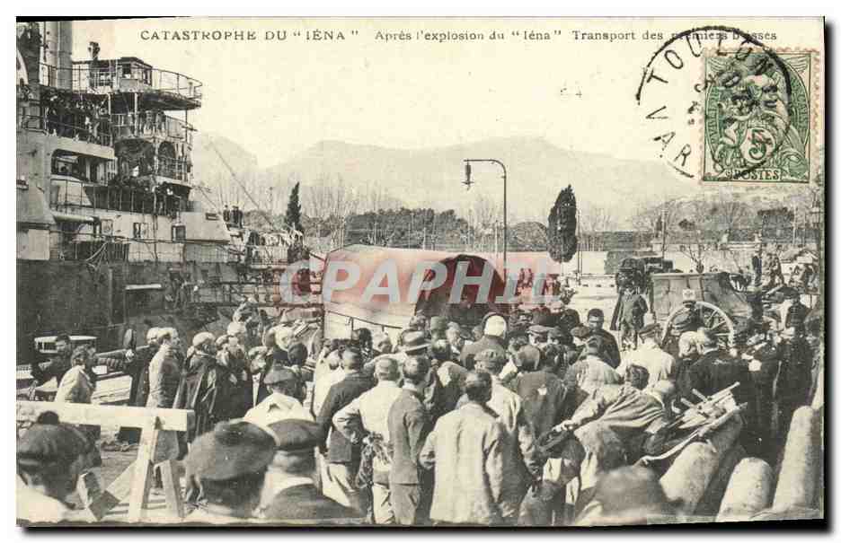 Catastrophe du "Iéna" — Après l'explosion du "Iéna" Transport des premiers blessés — Atelier de Phototypie Glunée, Marseille