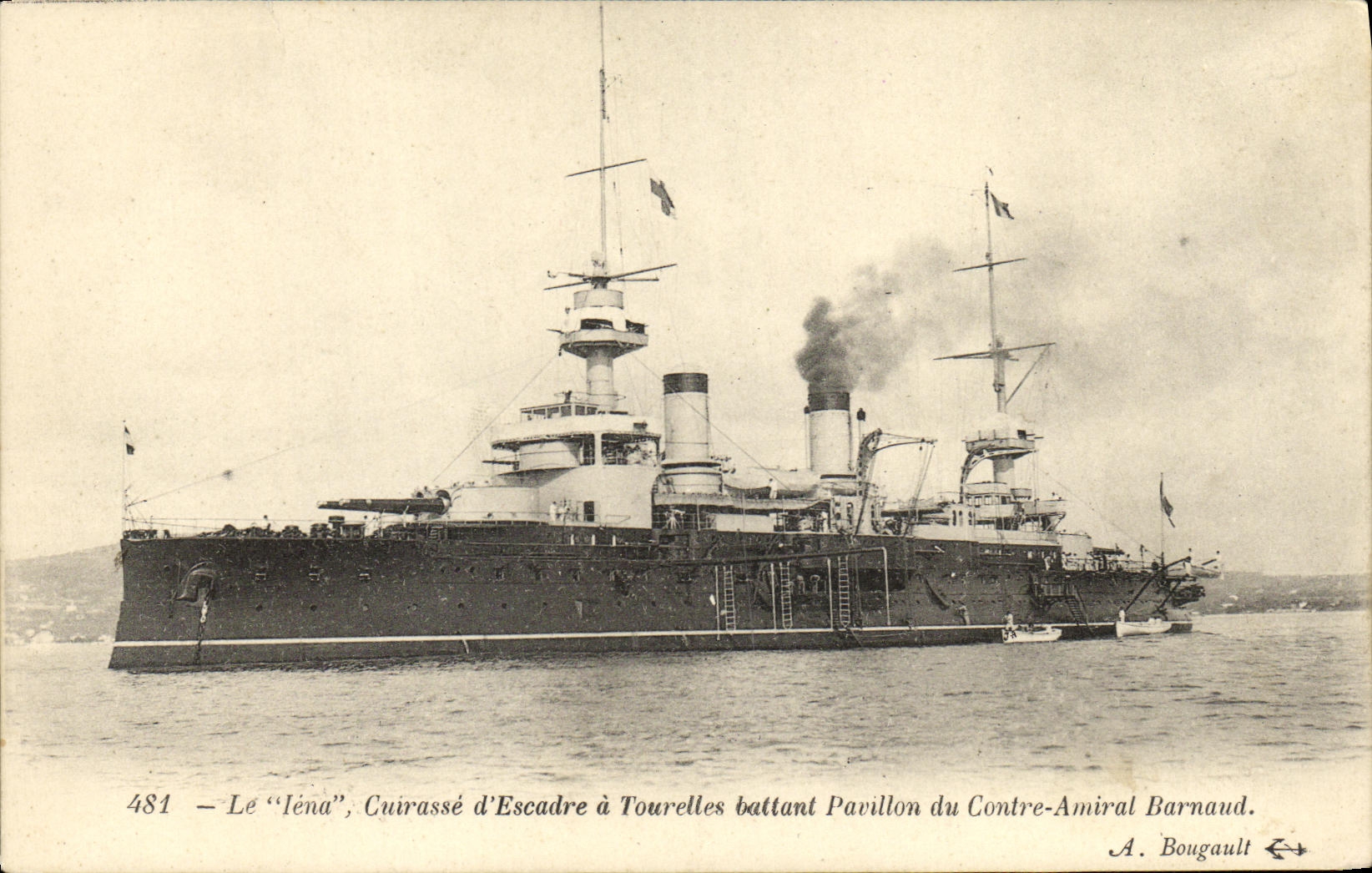 CPA Le Iena Cuirasse d Escadre a Tourelles Battant Pavillon du Contre Amiral Barnand