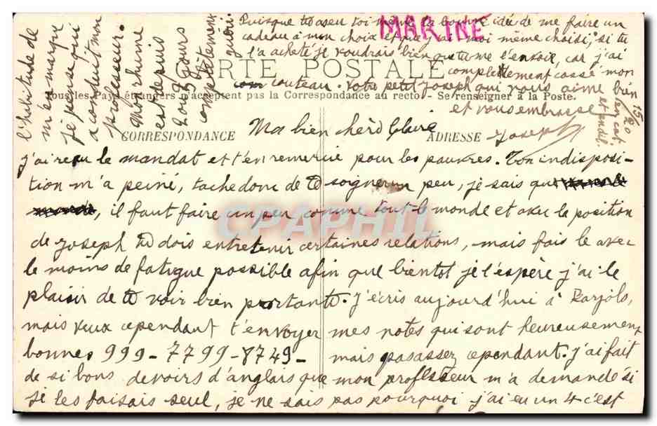 CPA Le Iena Cuirasse d Escadre a Tourelles Battant Pavillon du Contre Amiral Barnand — Verso