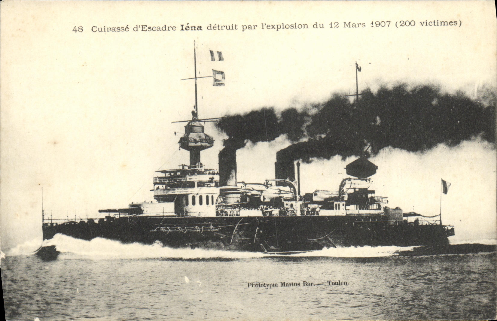 Cuirassé d'Escadre Iéna — détruit par l'explosion du 12 Mars 1907 (200 victimes) — Phototype Marius Bar, Toulon