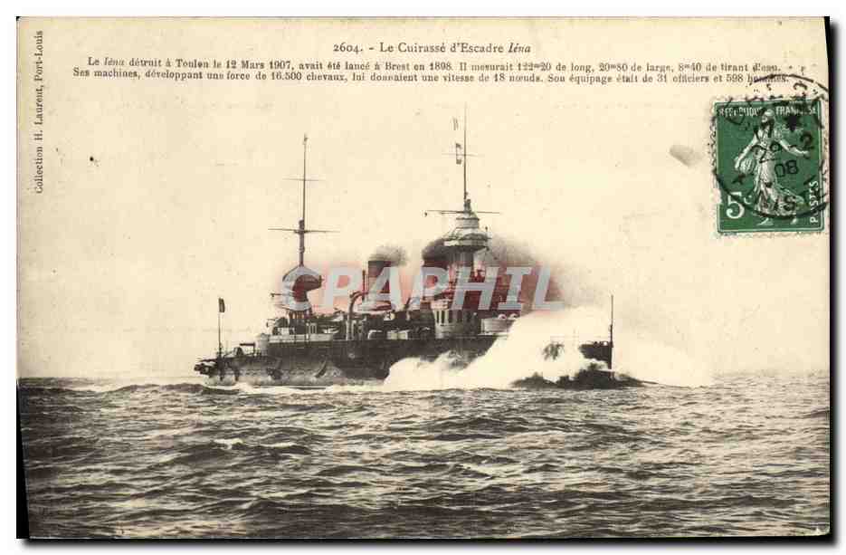 Le Cuirassé d'Escadre Léna — détruit à Toulon le 12 Mars 1907 — éditeur Laurent, n° 2604