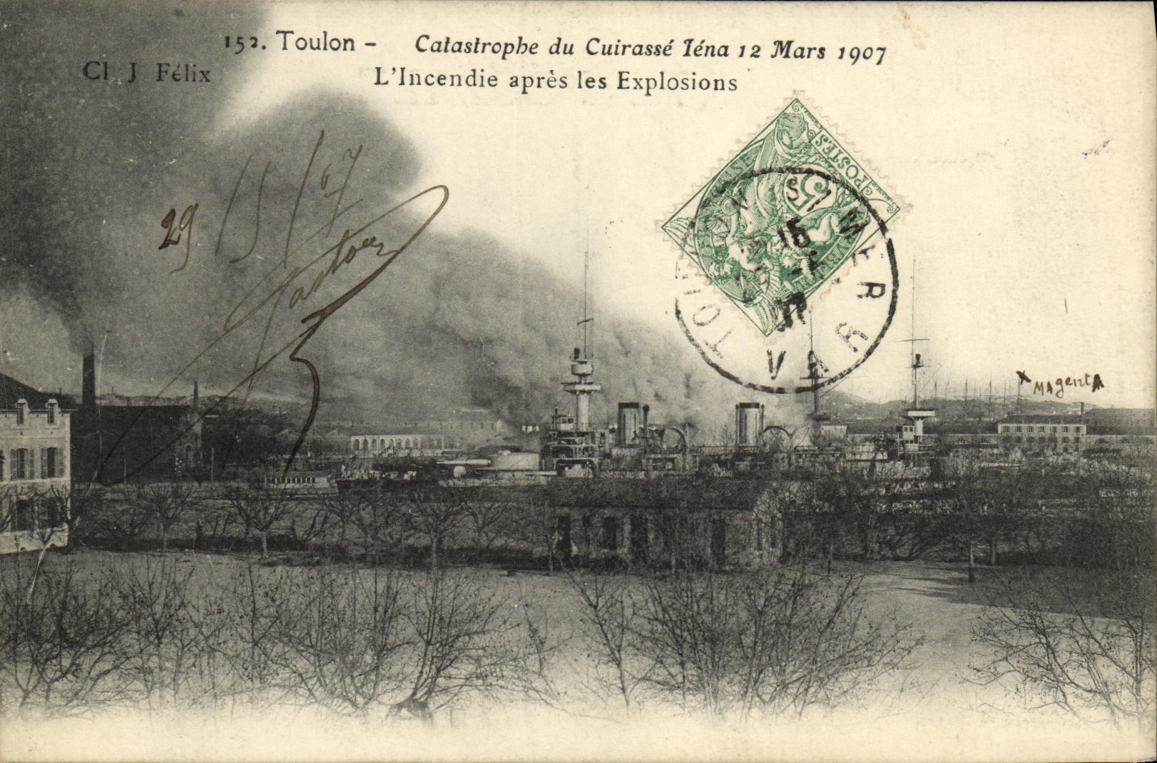 Toulon — Catastrophe du Cuirassé Iéna 12 Mars 1907 — Éditeur Cl J Félix, n° 152