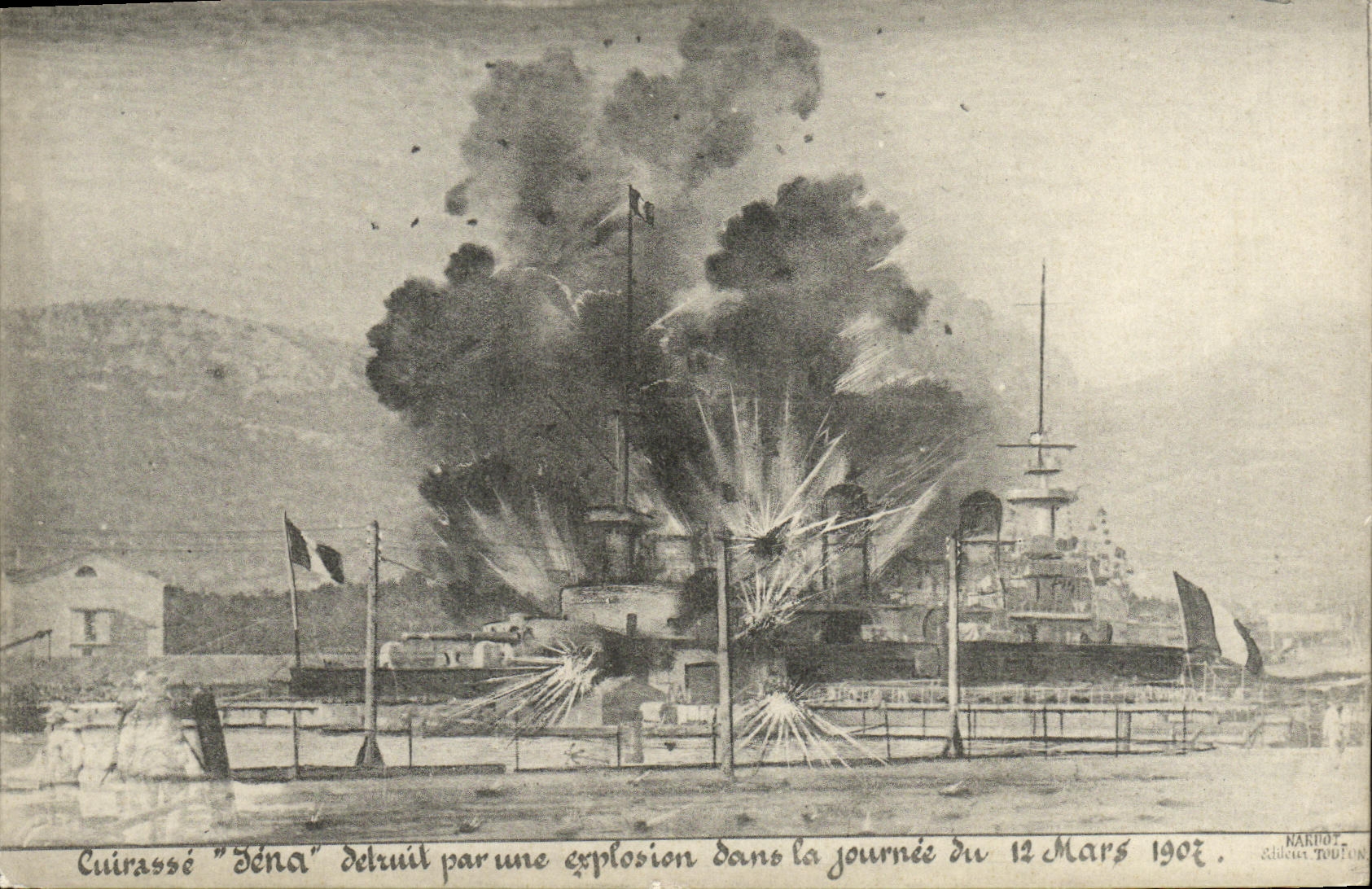 Cuirassé "Sena" détruit par une explosion — NAKIOT & Éditeur TUBFON — n° de série non visible