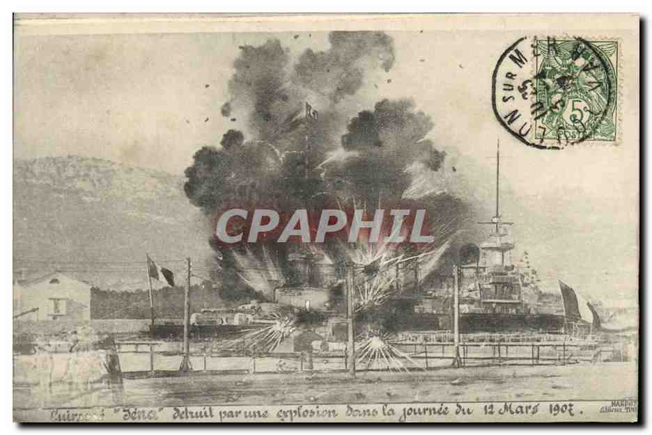 CPA Bateau Guerre Cuirasse Iena Setruit par une explosion dans la Journee 12 mars 1907