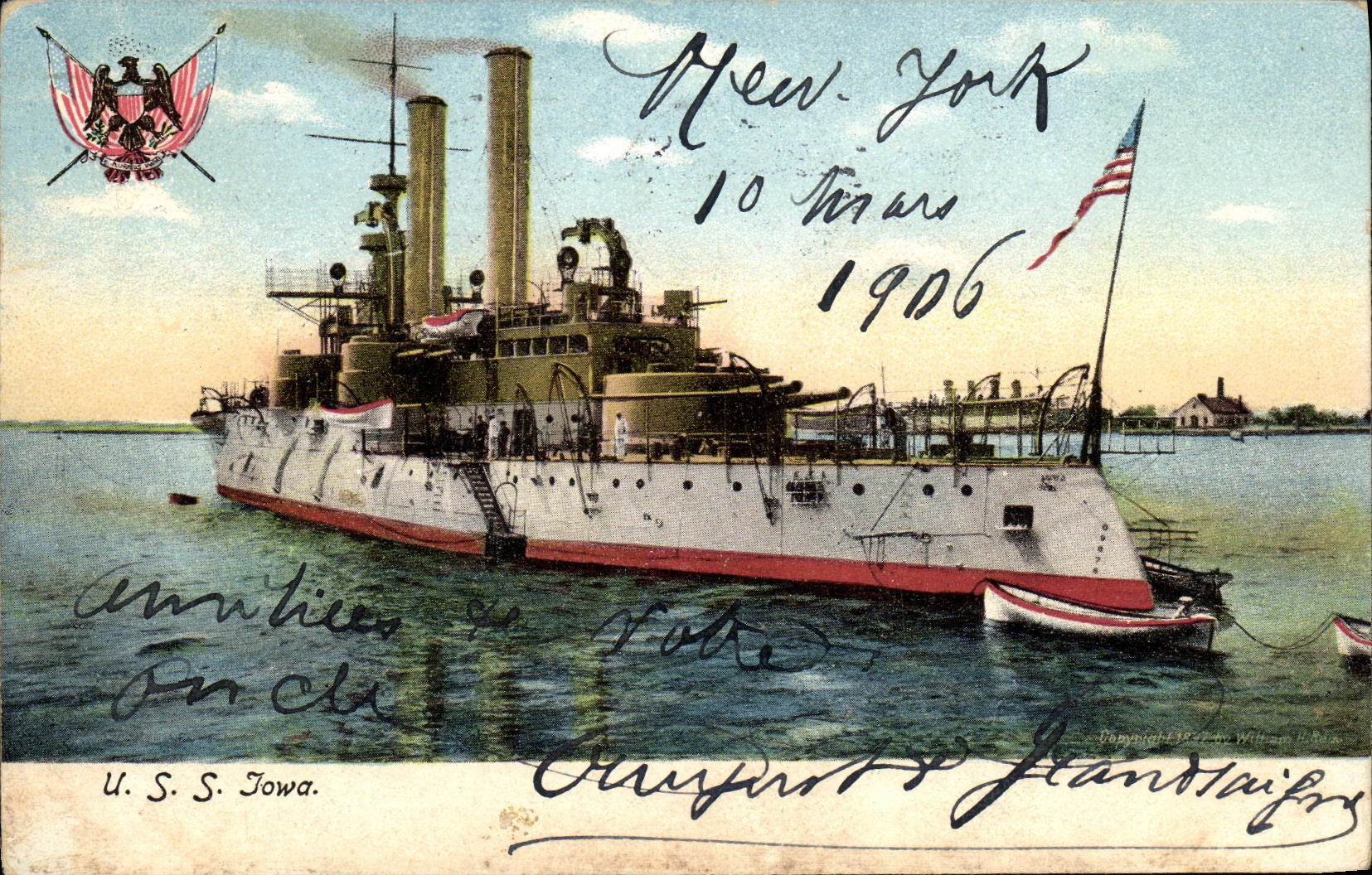 U.S.S. Iowa — Port de New York — Illustrated Postal Card Co. New York