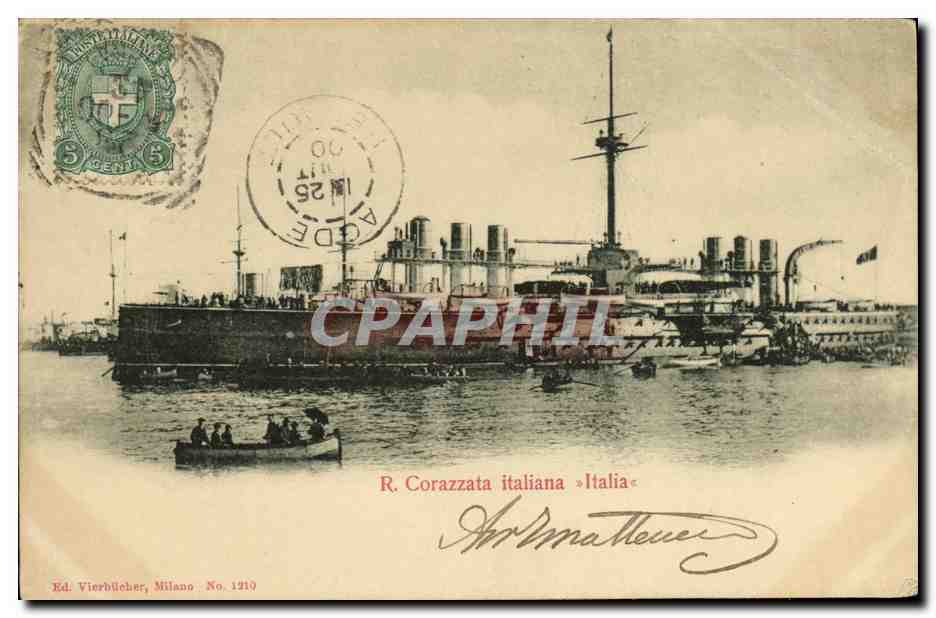 CPA Bateau Guerre R Corazzata Italianan Italia