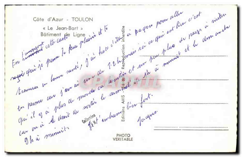 CPM Bateau Guerre Jean Bart Cote d Azur Toulon Le Jean Bart Batiment de Ligne — Verso