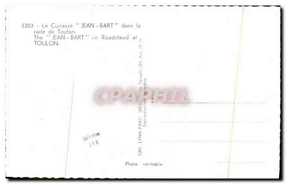 CPM Bateau Guerre Le Cuirasse Jean Bart dans la rade de Toulon  — Verso