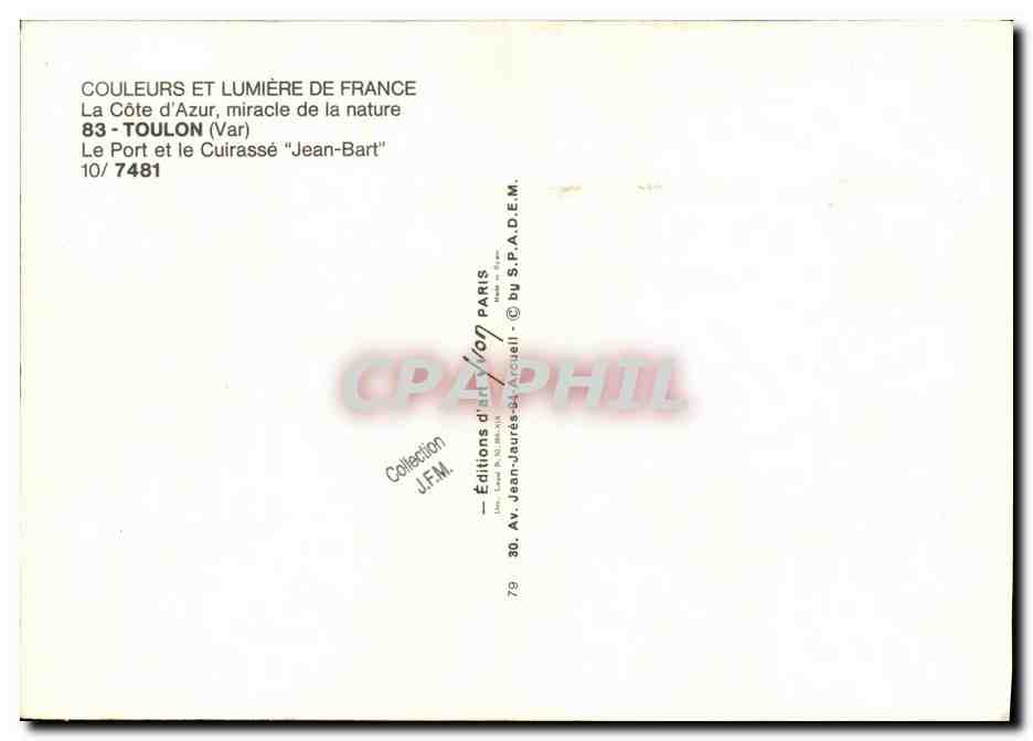 CPM Bateau Guerre Toulon Le Port et le Cuirasse Jean Bart — Verso