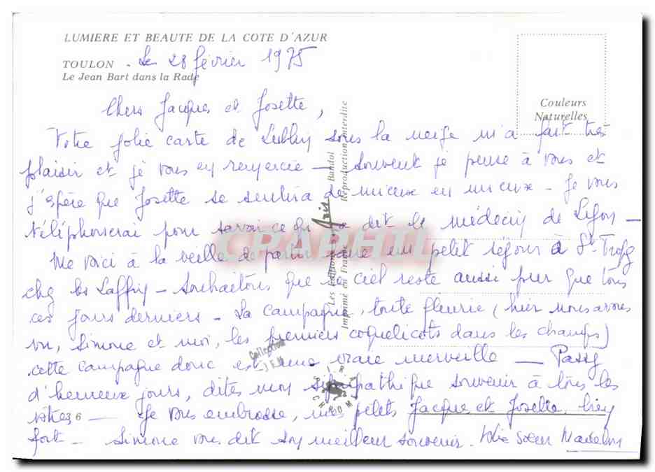 CPM Bateau Guerre Lumiere Et Beaute De La Cote D Azur Toulon Le Jean Bart dans la Rade — Verso