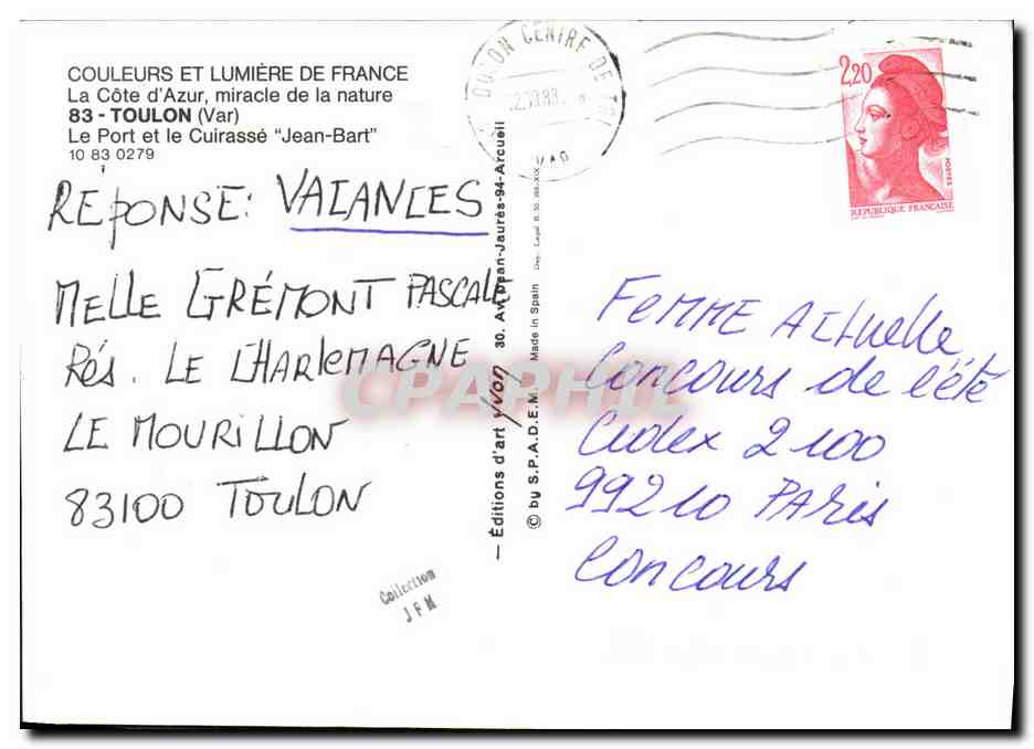 Le Port et le Cuirassé Jean-Bart — Toulon — Éditions d'art vivant — Verso