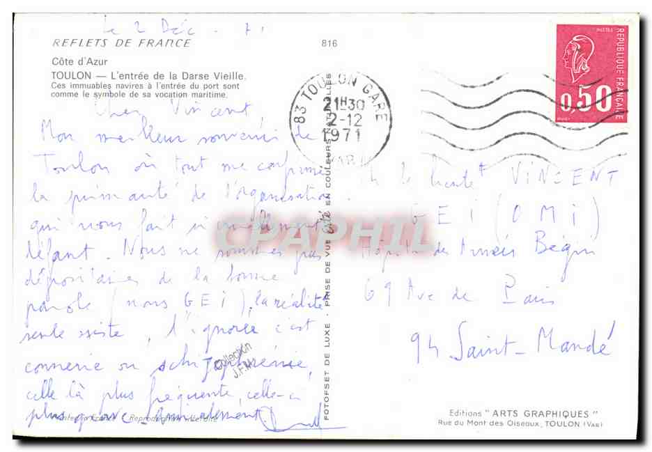 Toulon — Entrée de la Darse Vieille — Éditeur Erte, n°816 — Verso