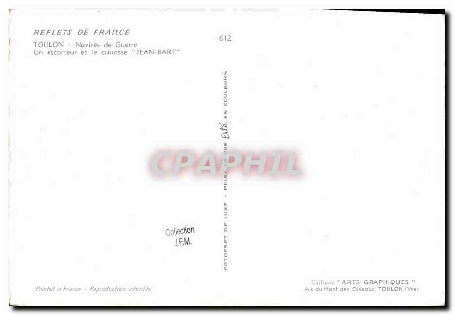 CPSM Bateau Toulon Un escorteur et le cuirasse Jean Bart — Verso