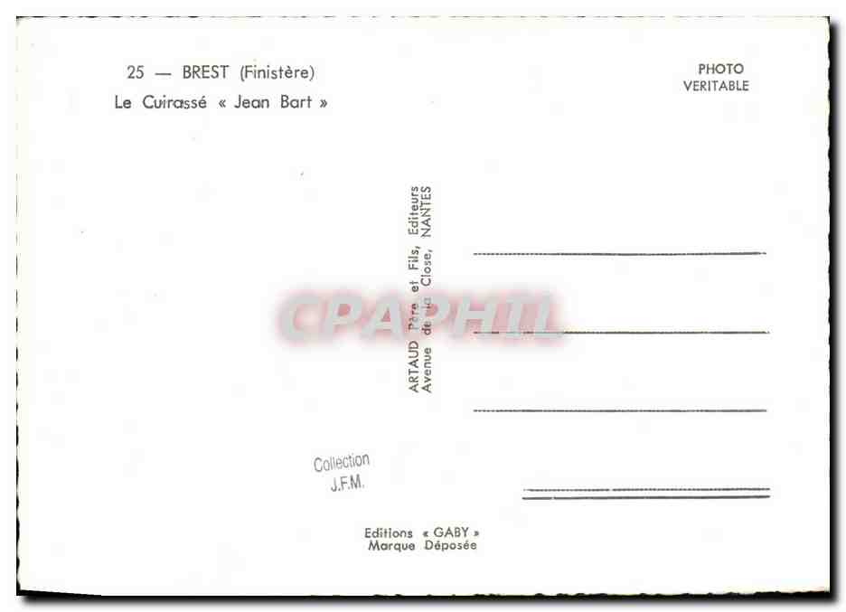 CPSM Bateau Brest Le cuirasse Jean Bart — Verso