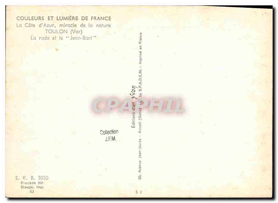 CPSM Bateau Toulon La rade et le Jean Bart — Verso