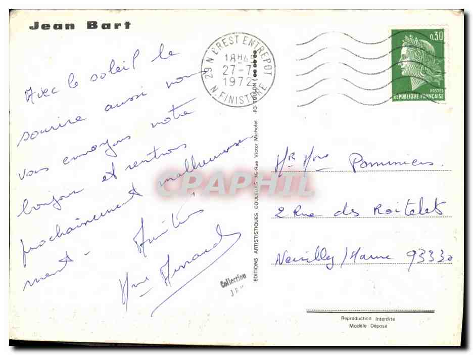 CPSM Bateau Jean Bart Marine nationale  — Verso