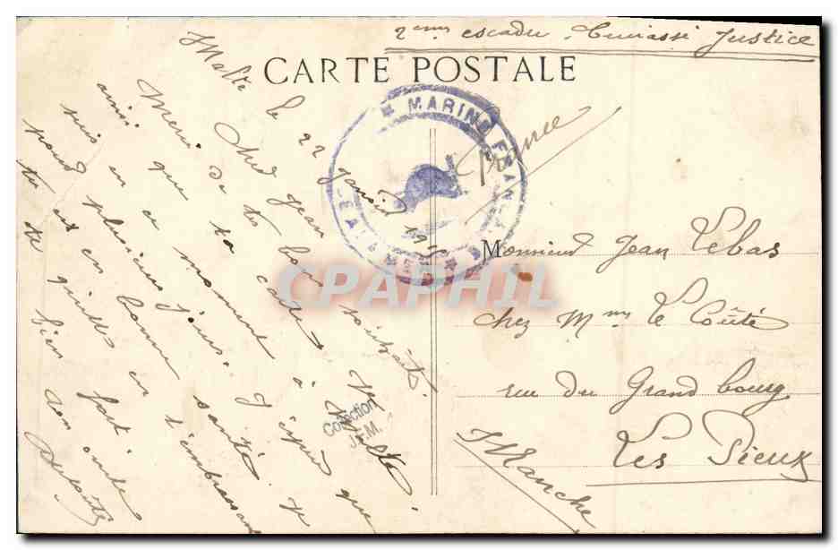 CPa La Justice cuirasse d escadre de 15000 tonnes Vu de nuit Phare  — Verso