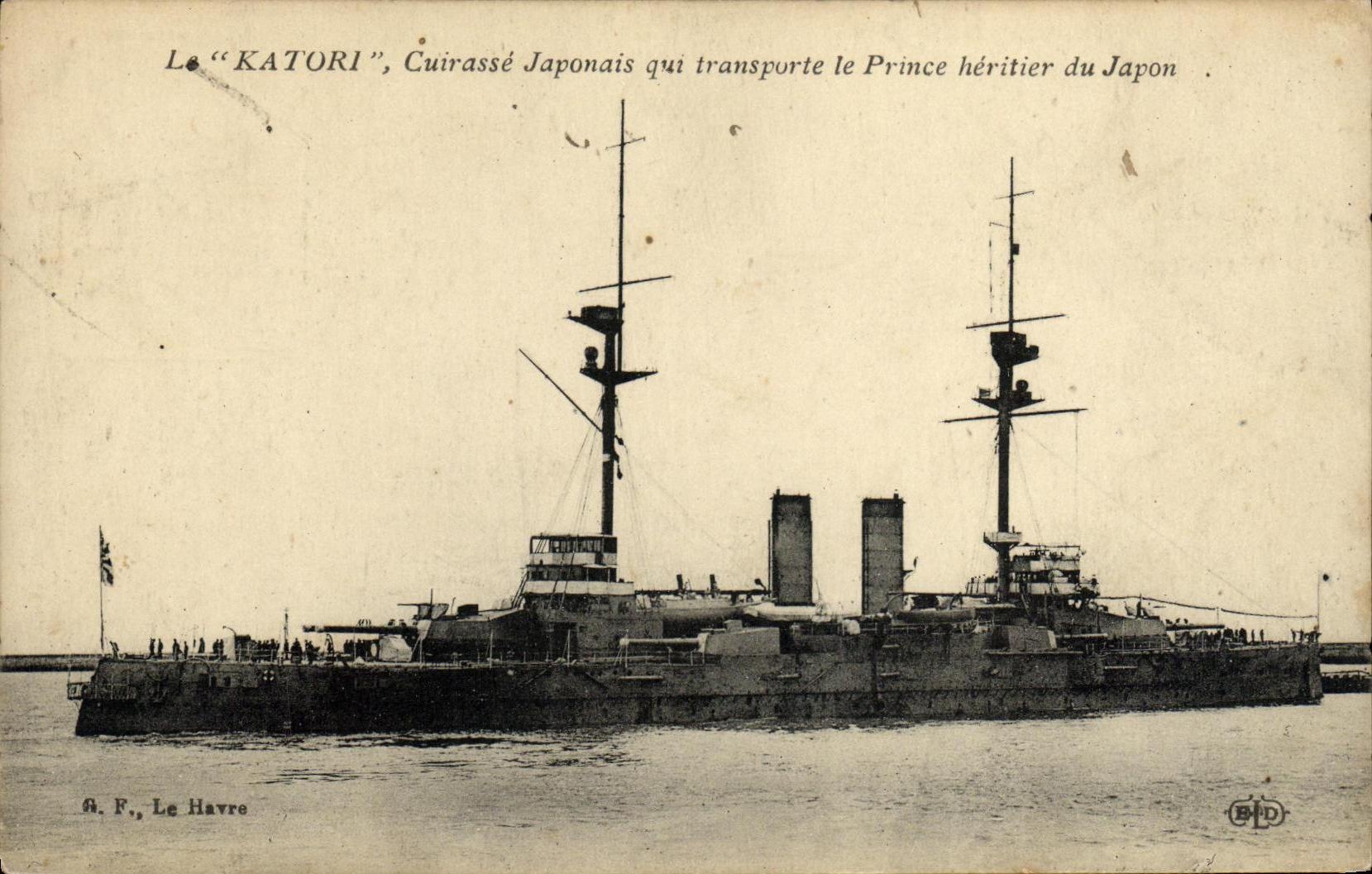 Le "KATORI", Cuirassé Japonais qui transporte le Prince héritier du Japon — R. F., Le Havre