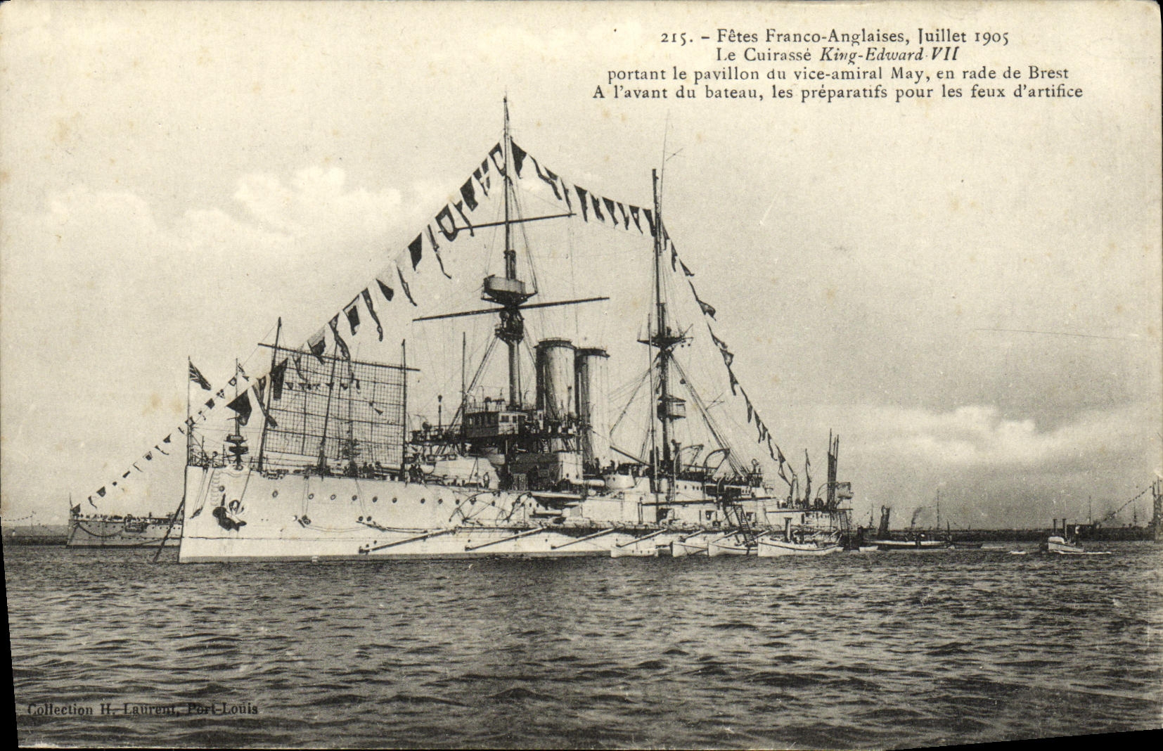 Le Cuirassé King Edward VII — Fêtes Franco-Anglaises, Juillet 1905 — Collection H. Laurent, Port-Louis