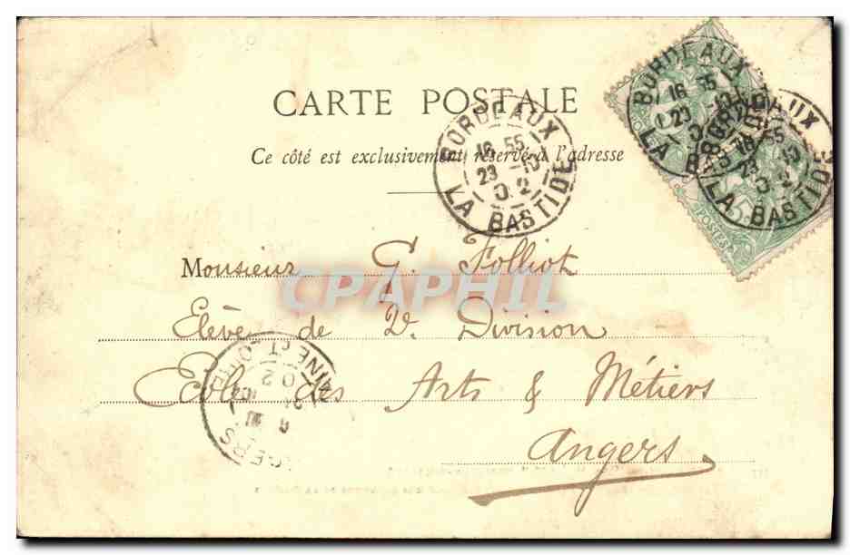 Bordeaux — Le Kléber, croiseur-cuirassé, 15 minutes après son lancement — Henry Schalier, 21, 44, rue Pasteur — Verso
