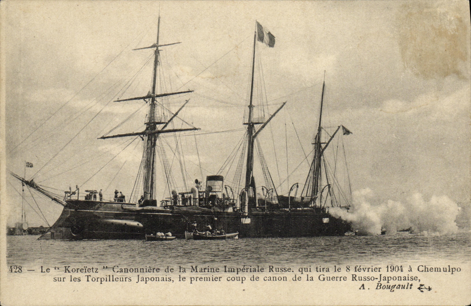 Le "Koreëtz" — Canonnière de la Marine Impériale Russe, premier coup de canon de la Guerre Russo-Japonaise — A. Bougault, n°428