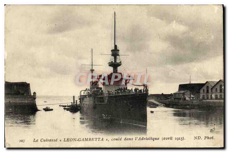 Le Cuirassé « LEON-GAMBETTA », coulé dans l'Adriatique (avril 1915) — ND. Phot. — n° 207