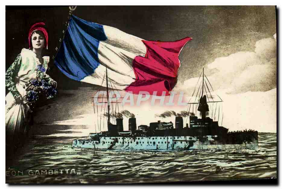 CPA Bateau Cuirasse Leon Gambetta Marianne