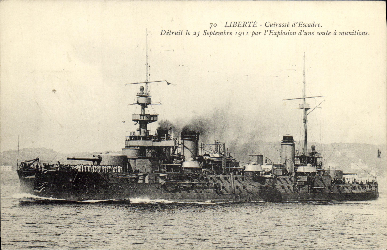 Liberté — Cuirassé d'Escadre détruit le 25 septembre 1911 par explosion d'une soute à munitions — Établissements d’Impressions Phototypiques Marius Bar - Toulon, n°70