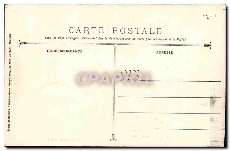 Liberté — Cuirassé d'Escadre détruit le 25 septembre 1911 par explosion d'une soute à munitions — Établissements d’Impressions Phototypiques Marius Bar - Toulon, n°70 — Verso