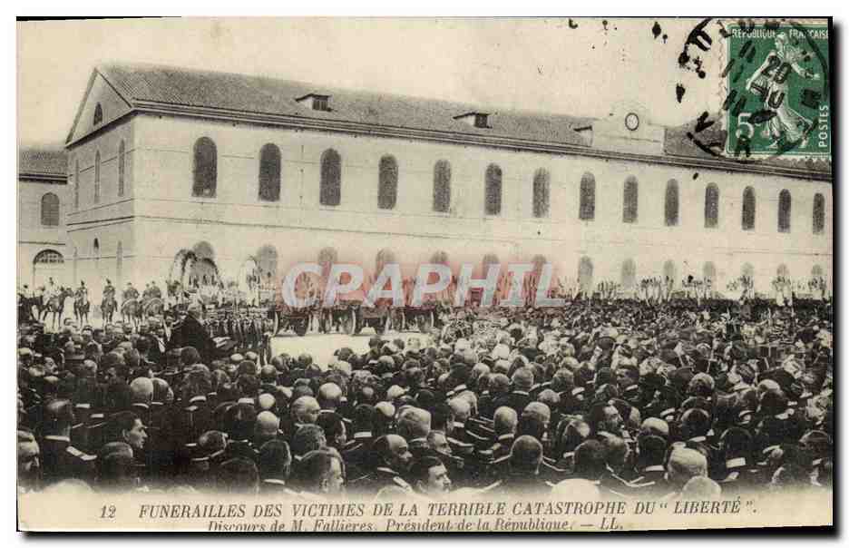Trauerfeier für die Opfer des schrecklichen Unglücks des "Liberté" — Rede von Herrn Fallières, Präsident der Republik — LL.
