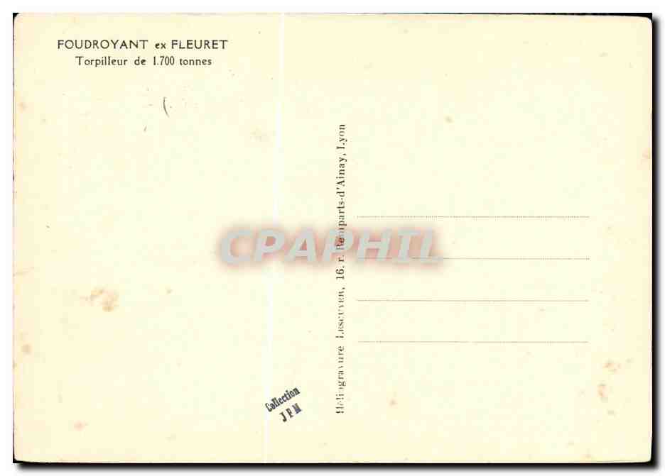 CPA Bateau Torpilleur Foudroyant ex fleuret 1700 tonnes — Verso