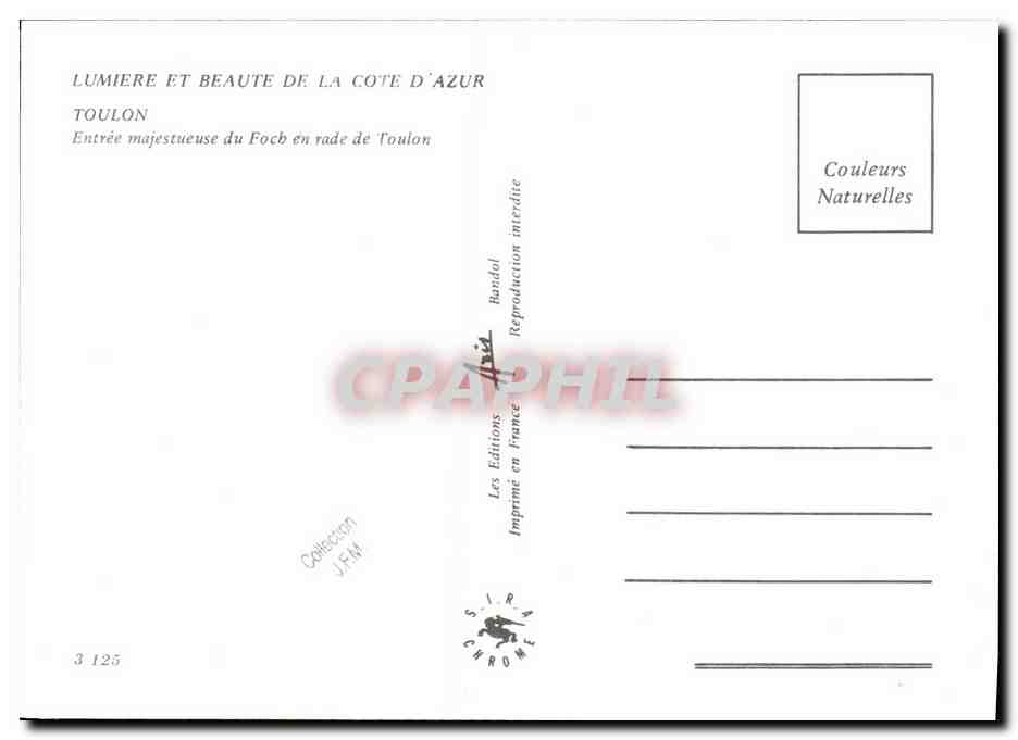 Port de Toulon — Entrée majestueuse du Foch en rade — Éditions Couleurs Naturelles, série 3125 — Verso