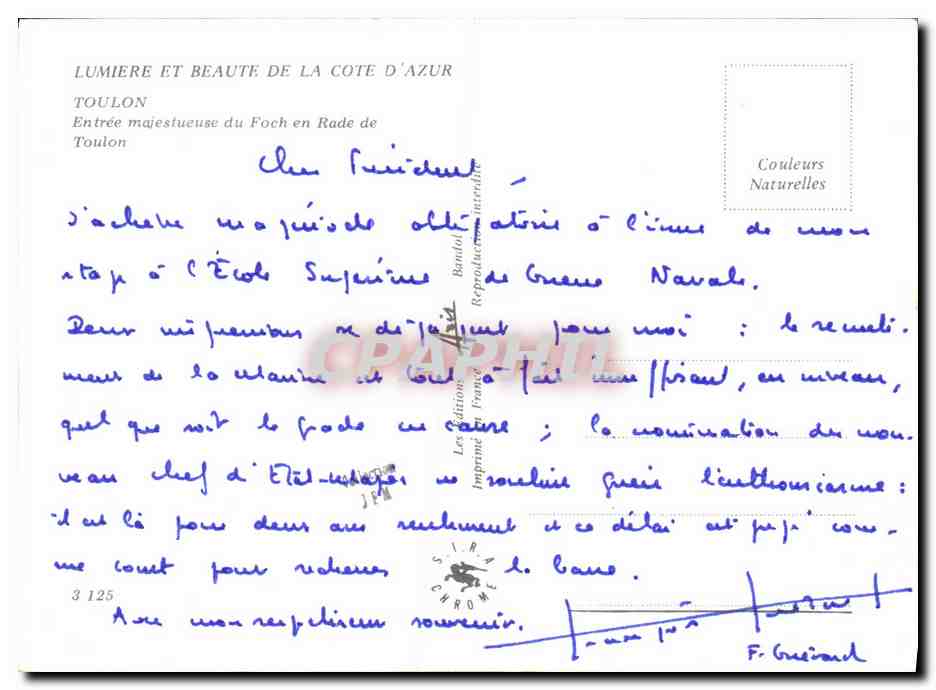 Port de Toulon — Entrée majestueuse du Foch en rade — Éditions Couleurs Naturelles — Verso
