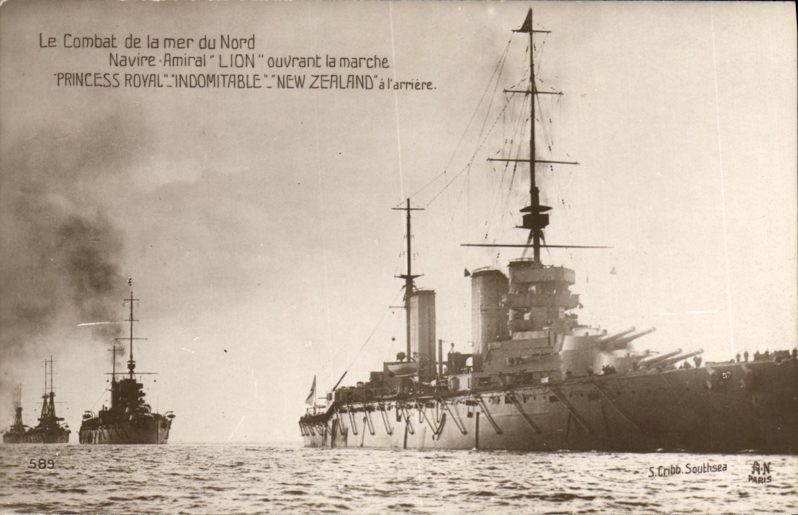 CPA Bateau Combat de la mer du Nord Navire amiral Lion ouvrant la marche Princess Royal Indomptable New Zealand 