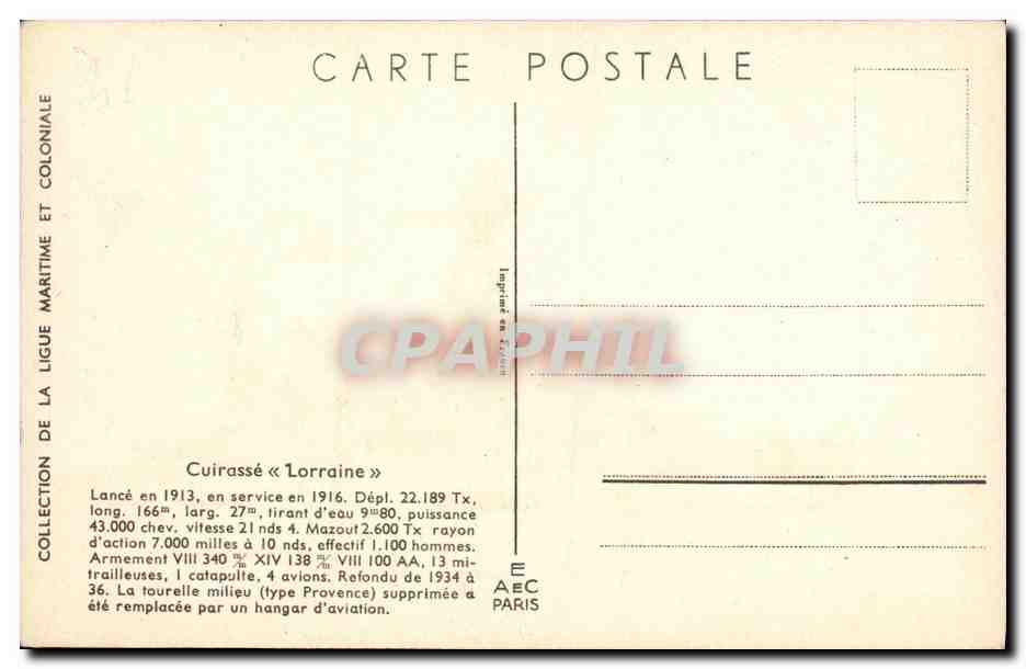 CPA Bateau Haffner Cuirasse Lorraine  — Verso
