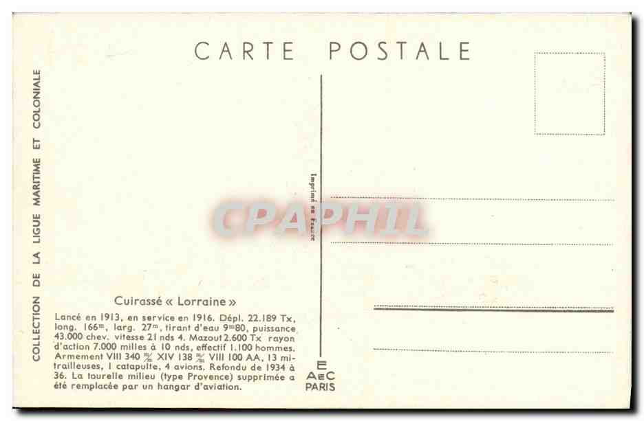 CPA Bateau Haffner Cuirasse Lorraine — Verso
