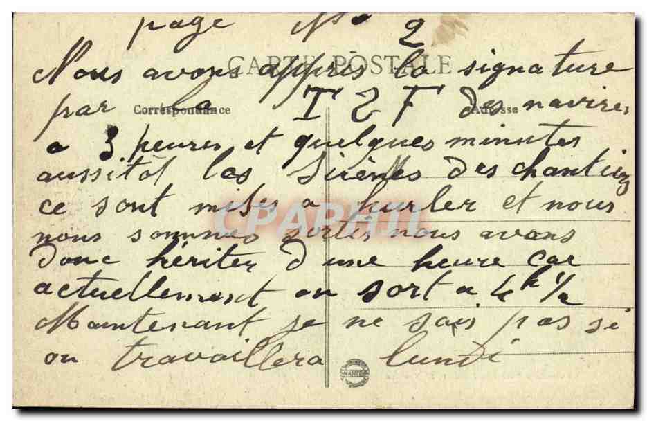 Saint-Nazaire — Chantiers de l'Atlantique — Le Cuirassé Lorraine en achèvement sous la Grue Titan de 150 tonnes — Collection Delaveau-Joubier — Verso