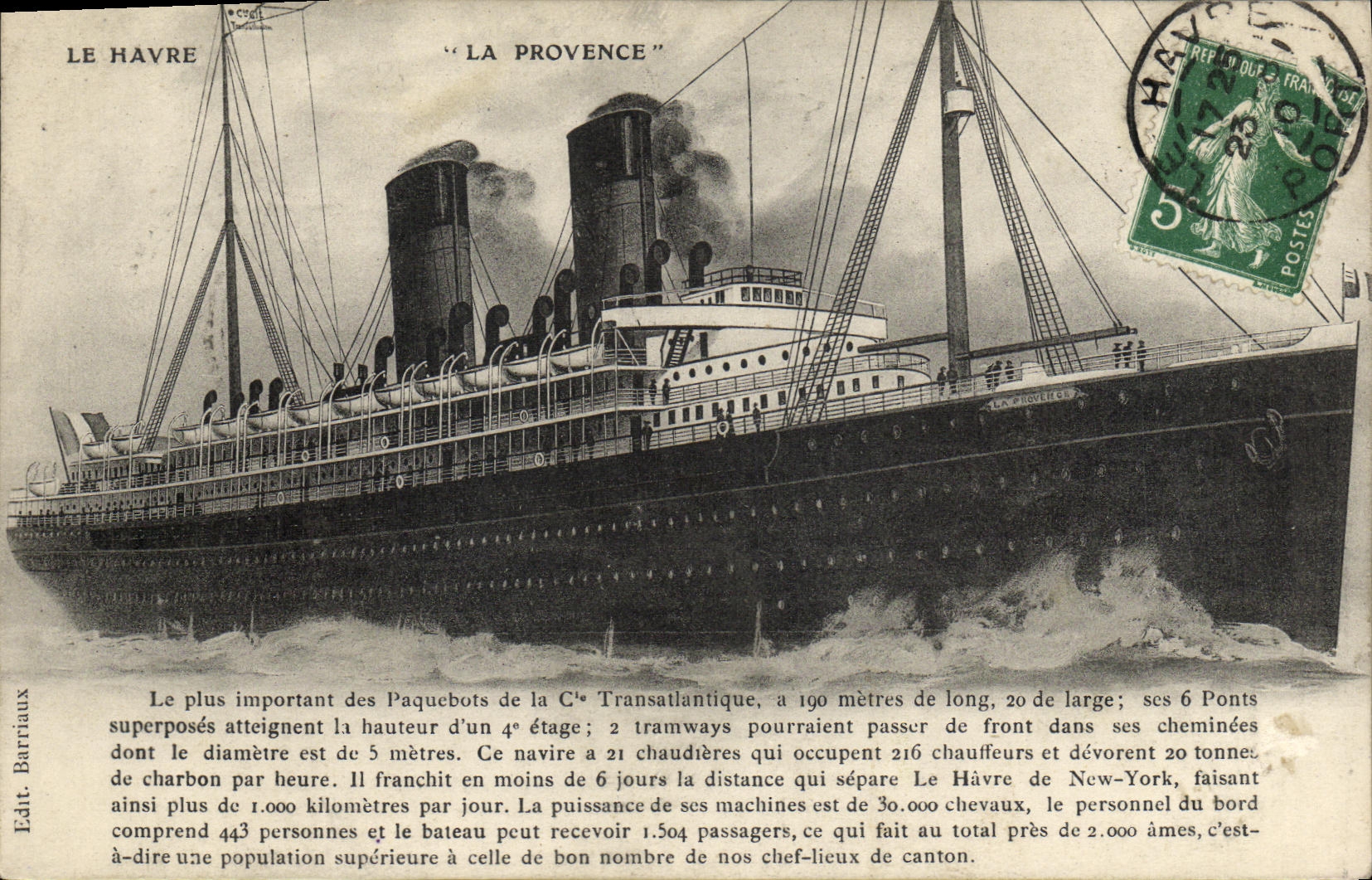 Le Havre — Le paquebot 'La Provence' — Edit. Barriaux